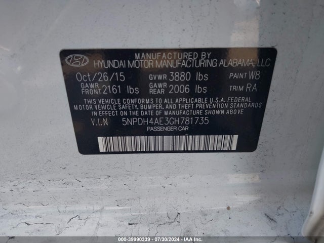 Hyundai ELANTRA SE 2016 5NPDH4AE3GH781735 Image 9