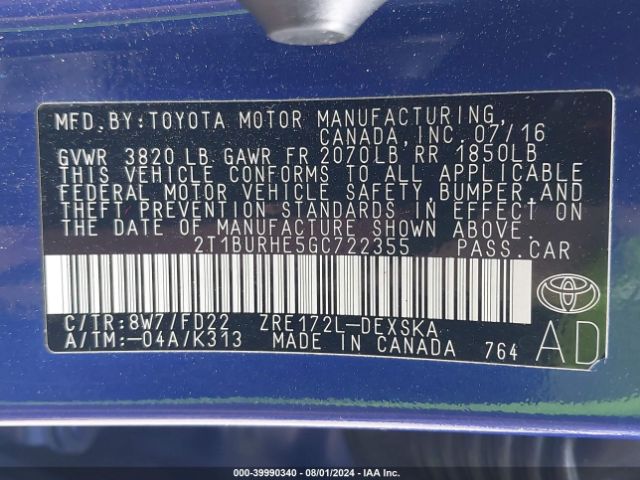2T1BURHE5GC722355 Toyota Corolla S Plus