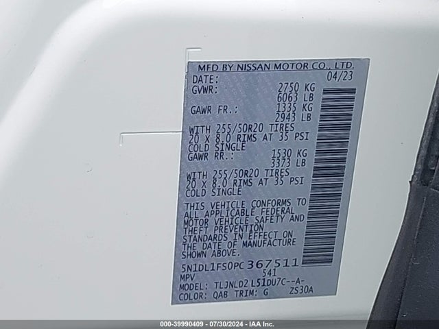 5N1DL1FS0PC367511 Infiniti Qx60 Luxe Awd