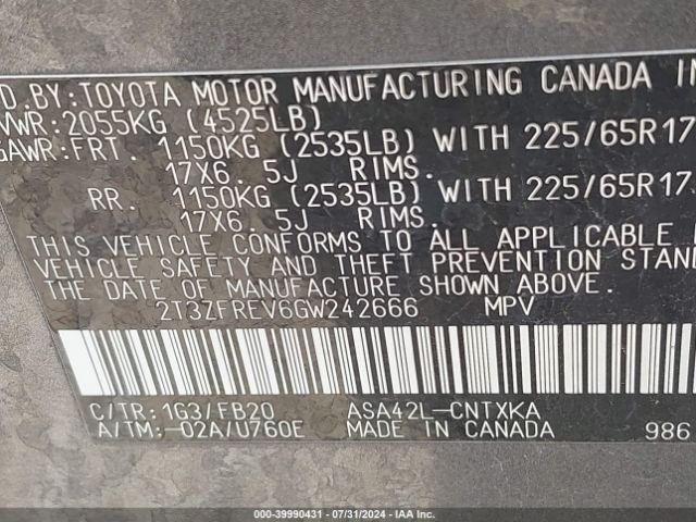 2016 TOYOTA RAV4 2T3ZFREV6GW242666 Photo 8