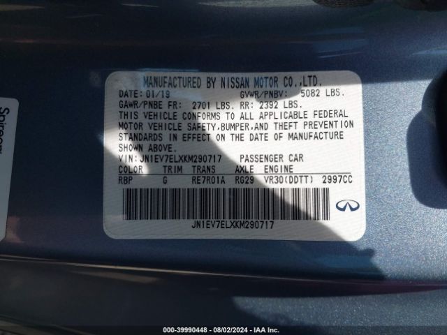 JN1EV7ELXKM290717 Infiniti Q60 3.0t Luxe