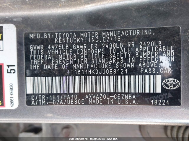 4T1B11HK0JU088121 Toyota CAMRY LE