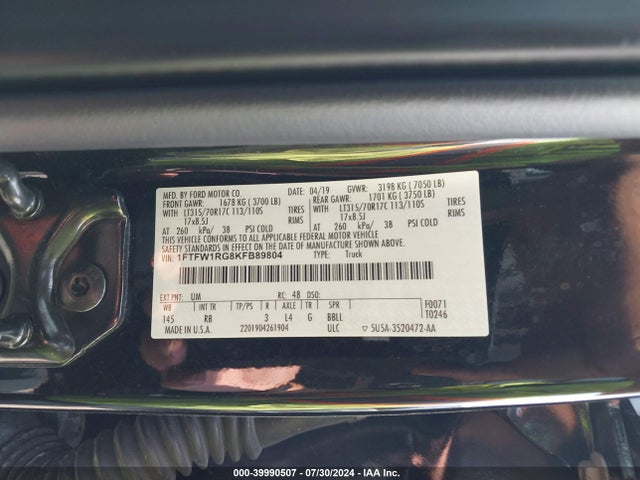 Ford F-150 Raptor 2019 1FTFW1RG8KFB89804 Image 9