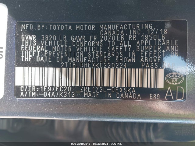 Toyota COROLLA SE 2019 2T1BURHEXKC220224 Image 9