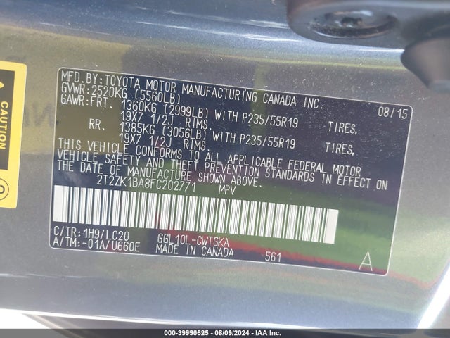 Lexus RX 350 2015 2T2ZK1BA8FC202771 Image 9