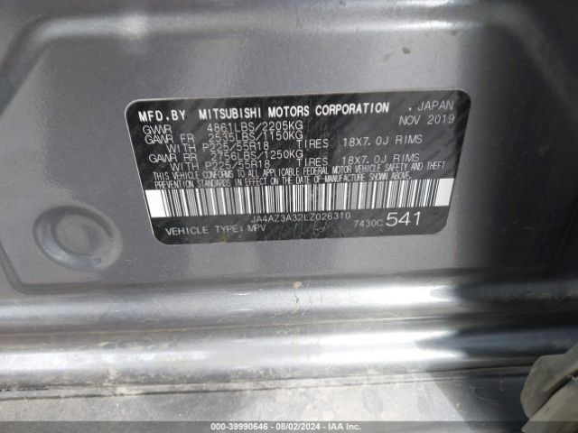 JA4AZ3A32LZ026310 Mitsubishi Outlander Es 2.4 S-awc/le 2.4 S-awc/se 2.4 S-awc/sel 2.4 S-awc/sp 2.4 S-awc