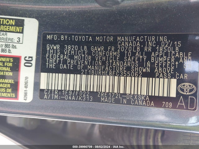 Toyota Corolla S 2015 2T1BURHE8FC355062 Image 9