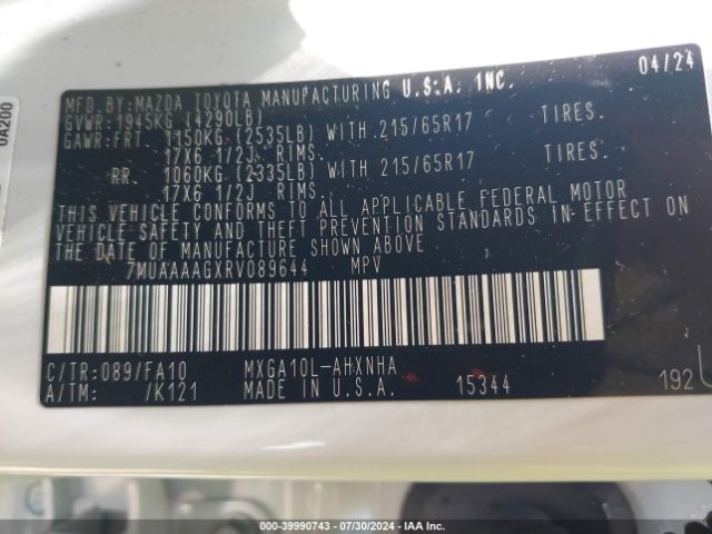 7MUAAAAGXRV089644 Toyota Corolla Cross L