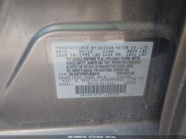 3N1AB7AP9FL650415 Nissan Sentra Fe+ S/s/sl/sr/sv
