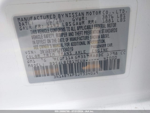 Nissan SENTRA S 2018 3N1AB7AP5JY334019 Image 9