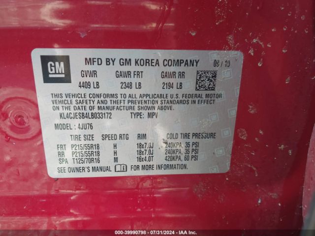 KL4CJESB4LB033172 Buick Encore Awd Preferred