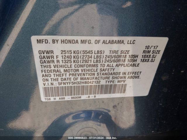 5FNYF5H32HB042132 Honda Pilot Ex