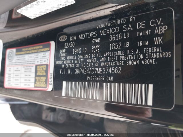 3KPA24AD7ME374562 KIA RIO S