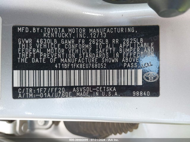 Toyota CAMRY SE 2014 4T1BF1FK8EU768052 Image 9