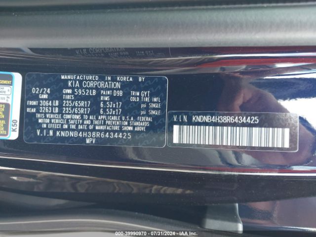 KNDNB4H38R6434425 KIA Carnival Mpv Lx Seat Package