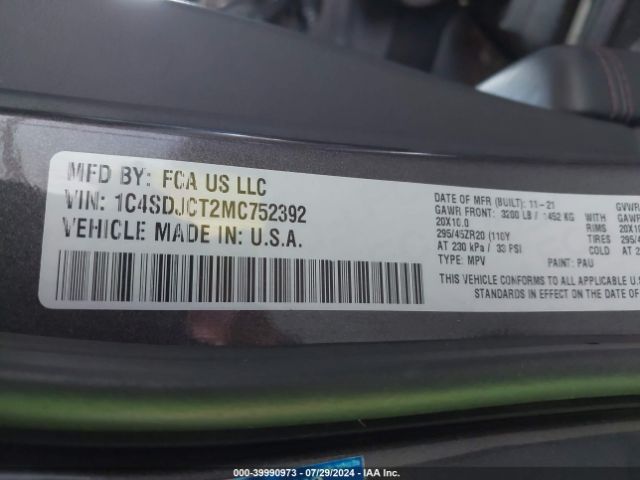 1C4SDJCT2MC752392 Dodge Durango R/t Awd