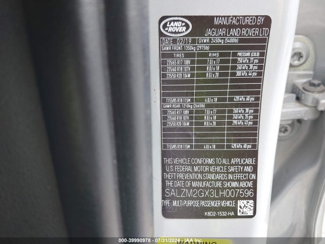 SALZM2GX3LH007596 Land Rover Range Rover Evoque R-dynamic Hse