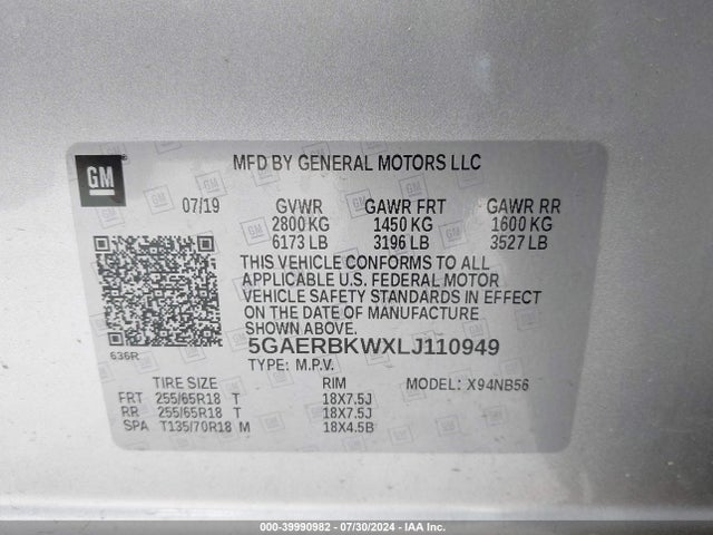 5GAERBKWXLJ110949 Buick Enclave Fwd Essence