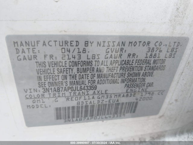 Nissan SENTRA SV 2018 3N1AB7AP0JL643359 Image 9