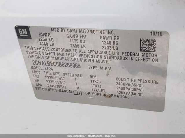 2011 CHEVROLET EQUINOX 2CNALBEC0B6269065 Photo 8
