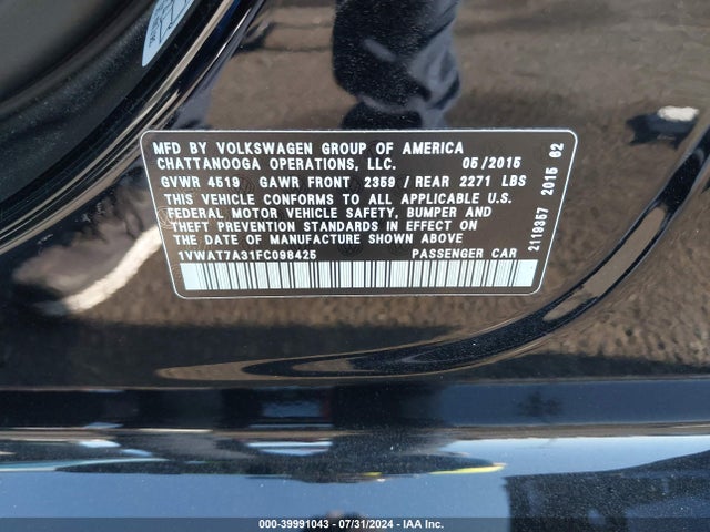 1VWAT7A31FC098425 Volkswagen Passat 1.8t Limited Edition