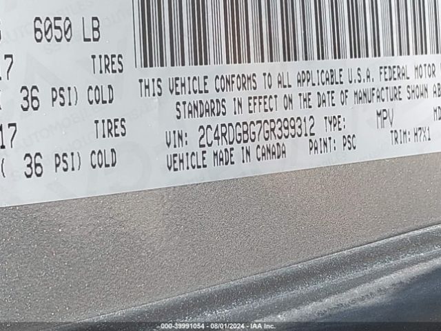 2C4RDGBG7GR399312 Dodge Grand Caravan American Value Pkg