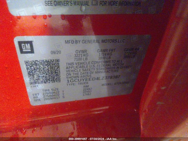 1GCUYEED4LZ378387 Chevrolet Silverado 1500 4wd  Short Bed Rst