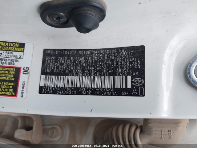Toyota COROLLA LE 2018 2T1BURHE5JC987414 Image 9