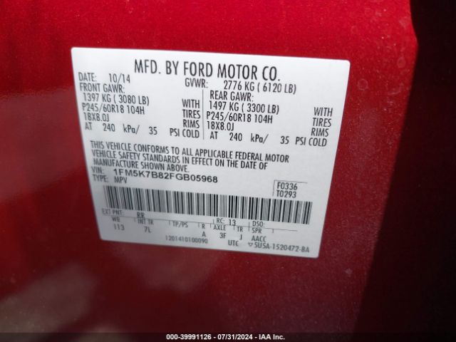 1FM5K7B82FGB05968 Ford Explorer