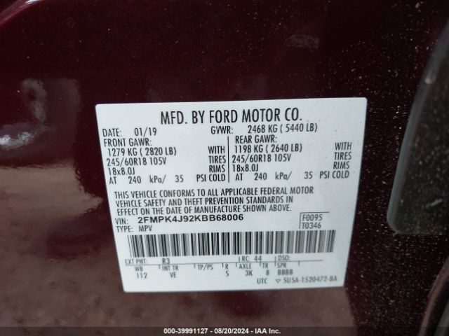 2FMPK4J92KBB68006 Ford EDGE SEL