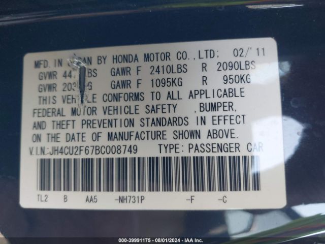 2011 ACURA TSX JH4CU2F67BC008749 Photo 8