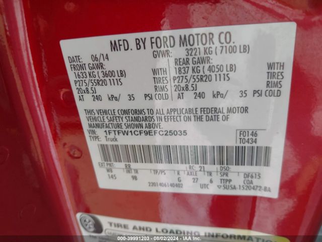 1FTFW1CF9EFC25035 Ford F-150 Platinum