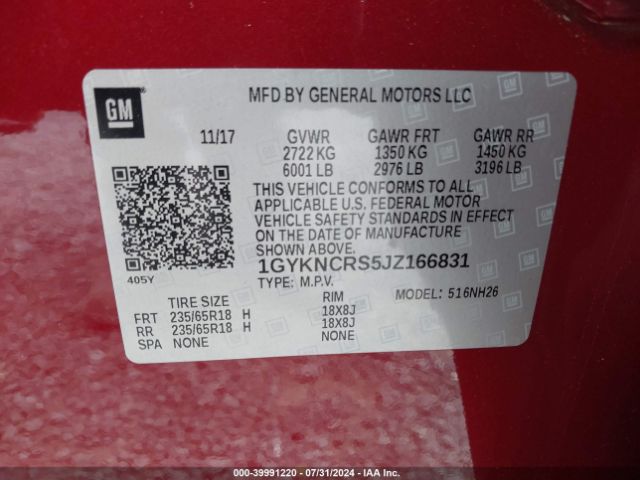1GYKNCRS5JZ166831 Cadillac XT5 LUXURY