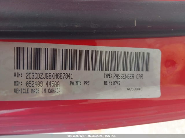 2C3CDZJG8KH667841 Dodge Challenger Gt