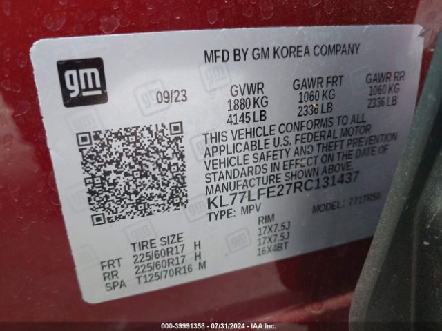 KL77LFE27RC131437 Chevrolet Trax Fwd Sp