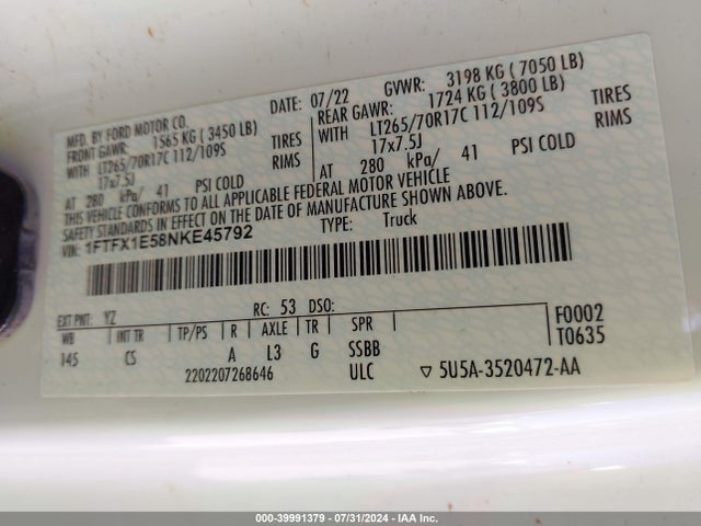 Ford F-150 Xl 2022 1FTFX1E58NKE45792 Image 9