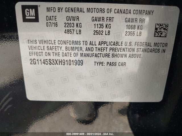 Chevrolet IMPALA 2LZ 2017 2G1145S3XH9101909 Image 9