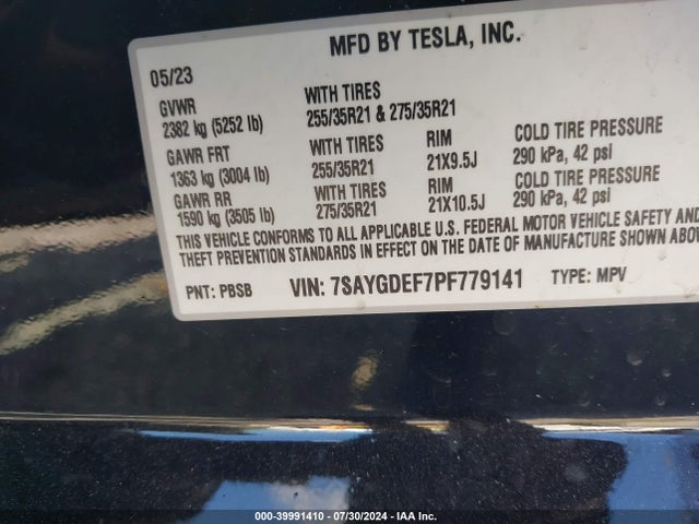 7SAYGDEF7PF779141 Tesla Model Y Awd/performance Dual Motor All-wheel Drive