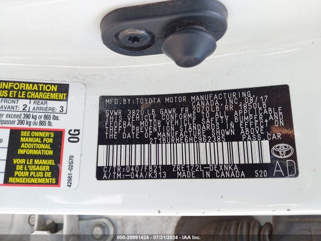 Toyota COROLLA LE 2017 2T1BURHE6HC962385 Image 9