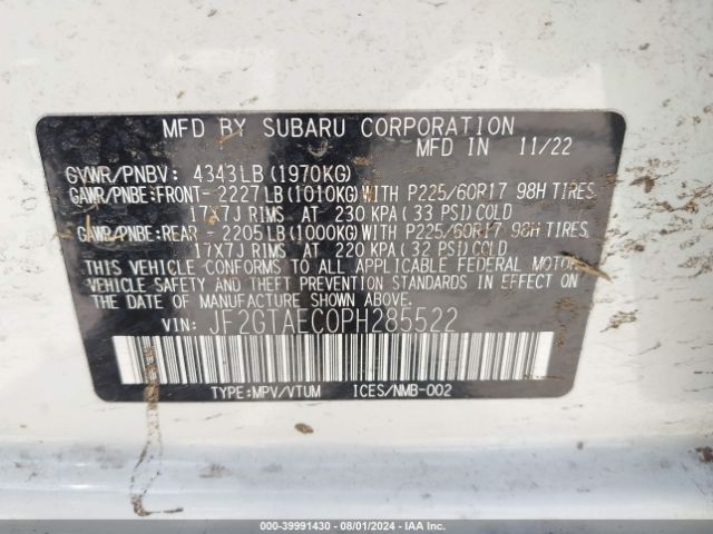 JF2GTAEC0PH285522 Subaru Crosstrek Premium