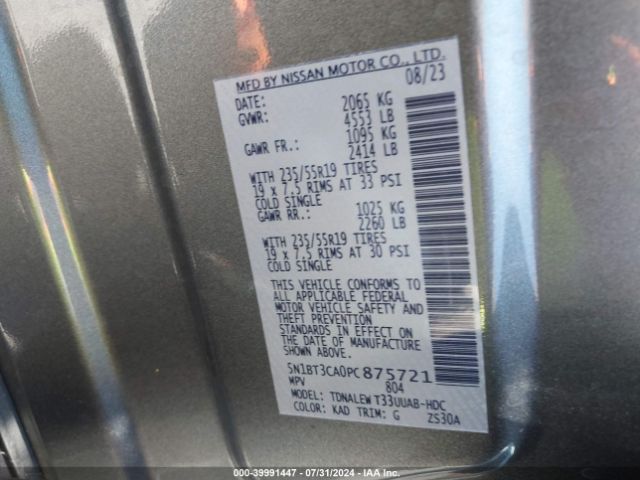 5N1BT3CA0PC875721 Nissan Rogue Sl Fwd