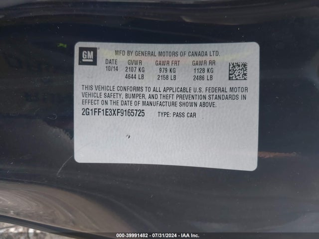 Chevrolet Camaro 2lt 2015 2G1FF1E3XF9165725 Image 9