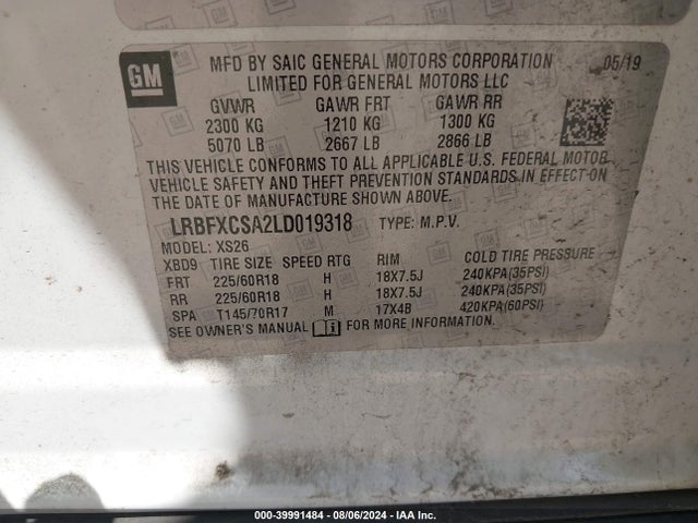 LRBFXCSA2LD019318 Buick Envision Fwd Essence