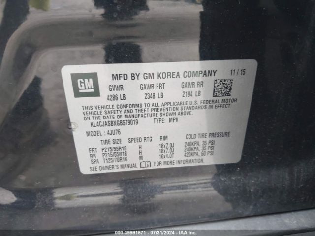 KL4CJASBXGB579019 Buick Encore
