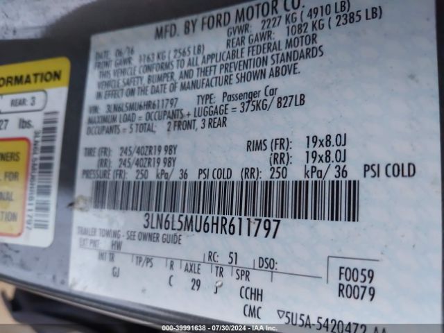 3LN6L5MU6HR611797 Lincoln Mkz Hybrid Reserve