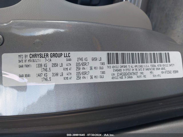 Dodge Grand Caravan Se 2014 2C4RDGBGXER478437 Image 9