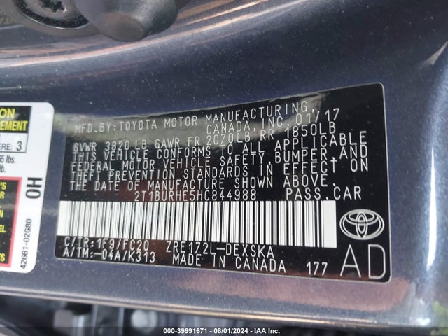 Toyota COROLLA SE 2017 2T1BURHE5HC844988 Image 9