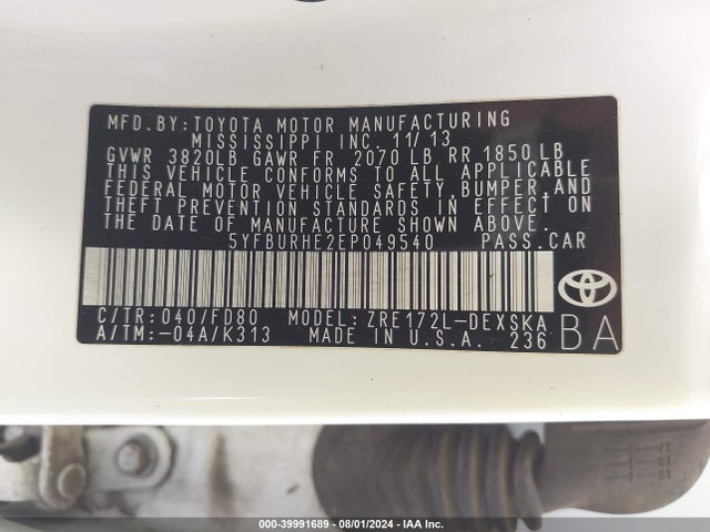 Toyota Corolla S Plus 2014 5YFBURHE2EP049540 Image 9