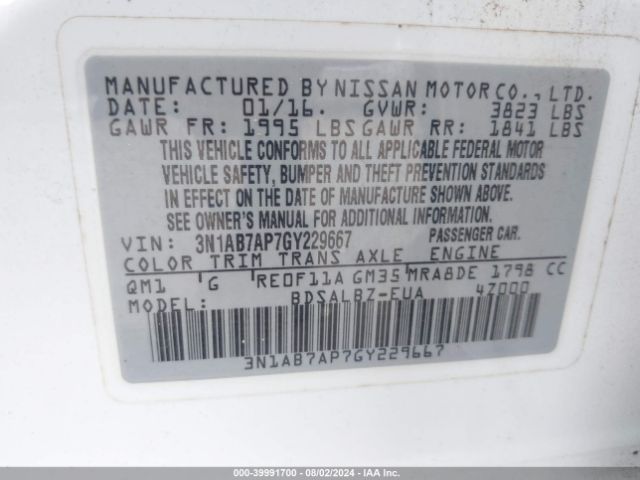 3N1AB7AP7GY229667 Nissan SENTRA S