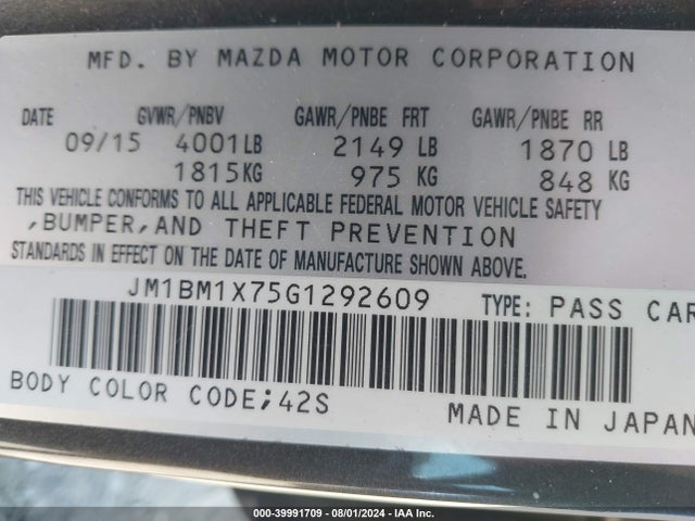 JM1BM1X75G1292609 Mazda Mazda3 I Grand Touring